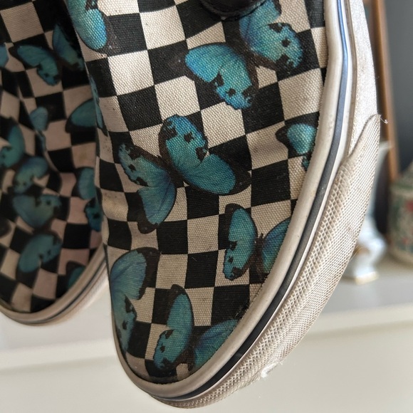 Vans Slip-On Shoes - Black and Blue Butterfly Checkered - Picture 13 of 15